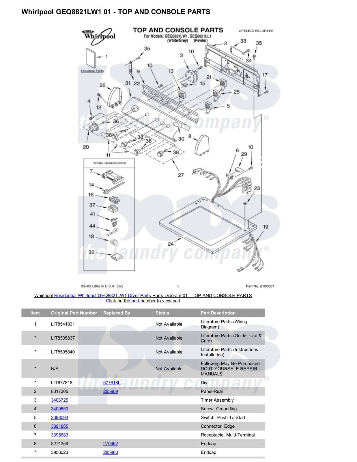 Whirlpool GEQ8821LW1 Parts Diagram