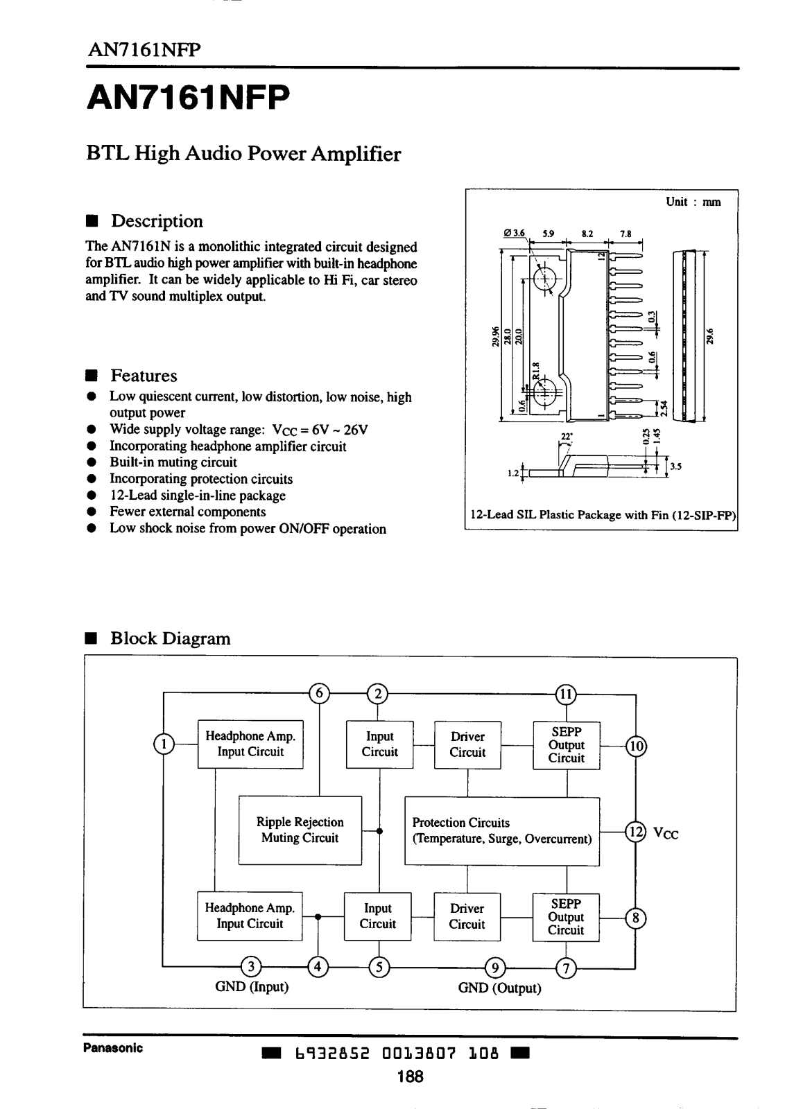 Panasonic AN7161NFP, AN7161 Datasheet