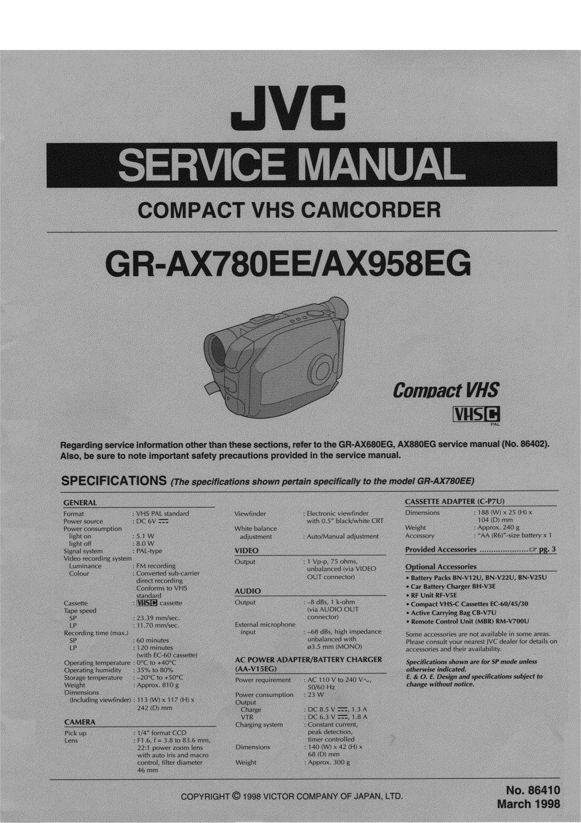 JVC GR-AX780EE, GR-AX958EG-SH Service Manual