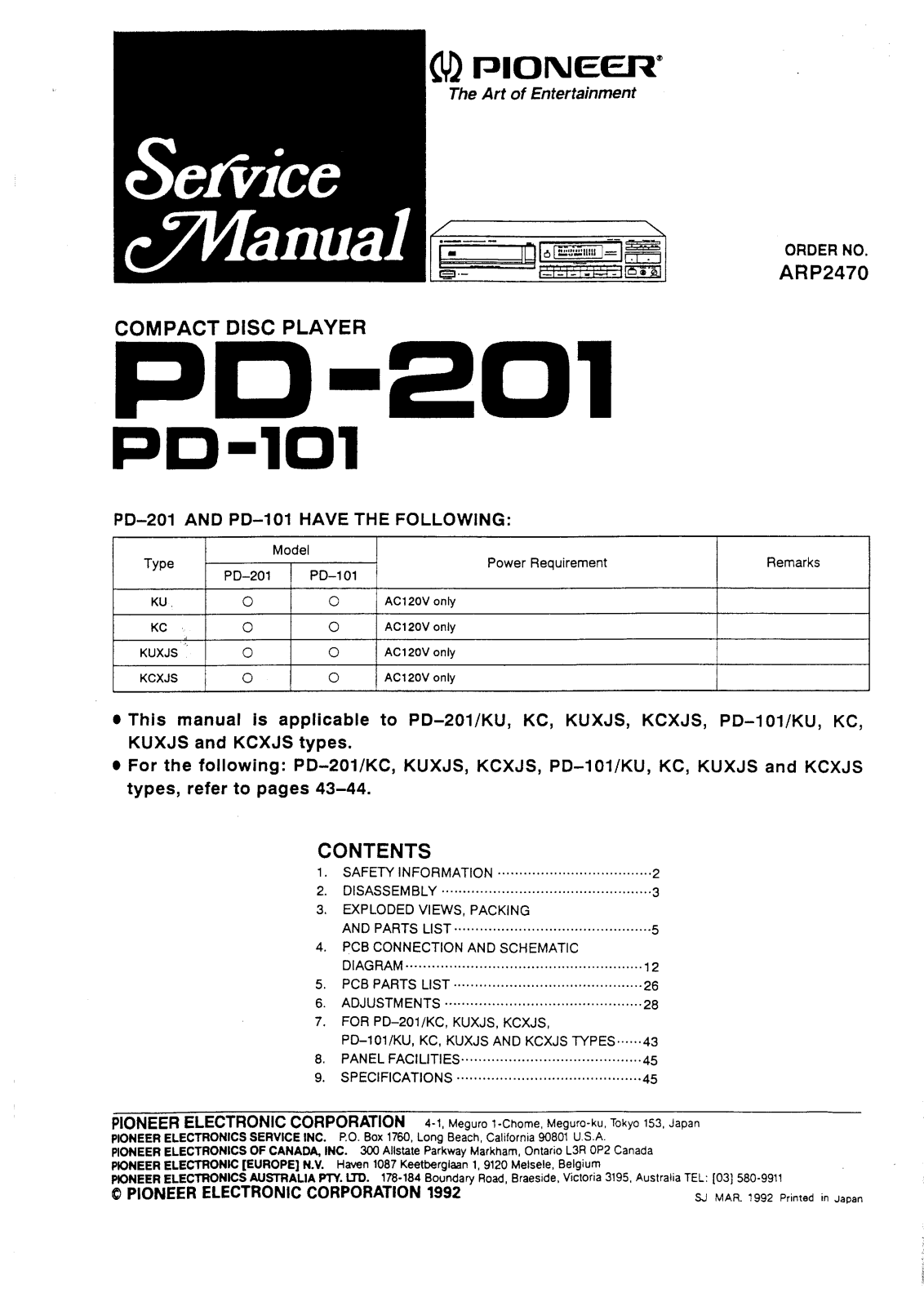 Pioneer PD-101, PD-201 Service manual