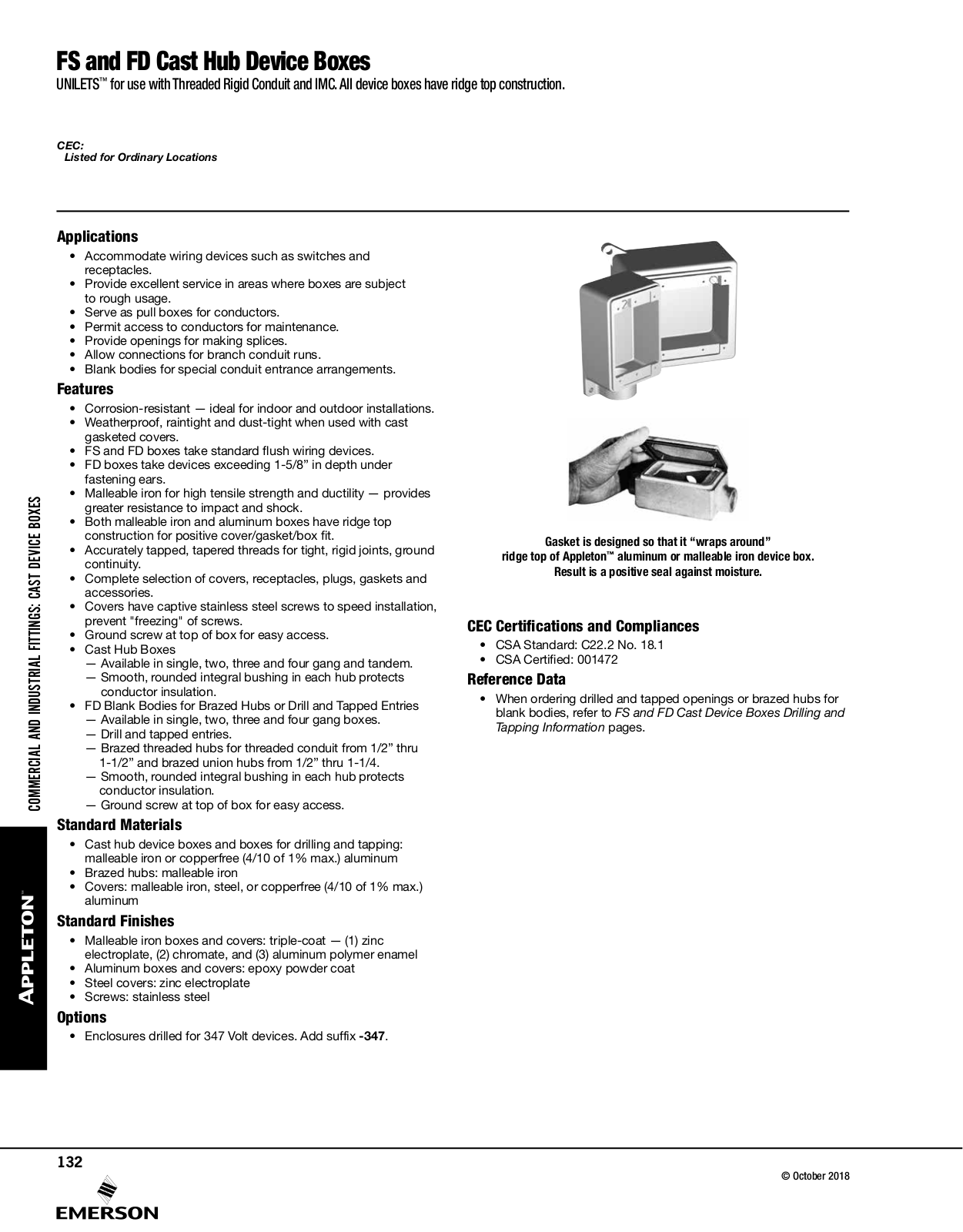 Appleton FS  Cast Hub Device Boxes, FD Cast Hub Device Boxes Catalog Page