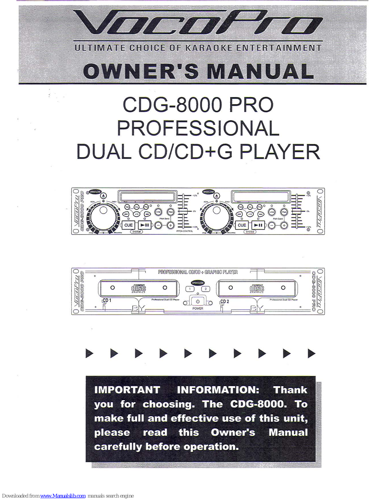 VocoPro CDG-8000 Pro Owner's Manual