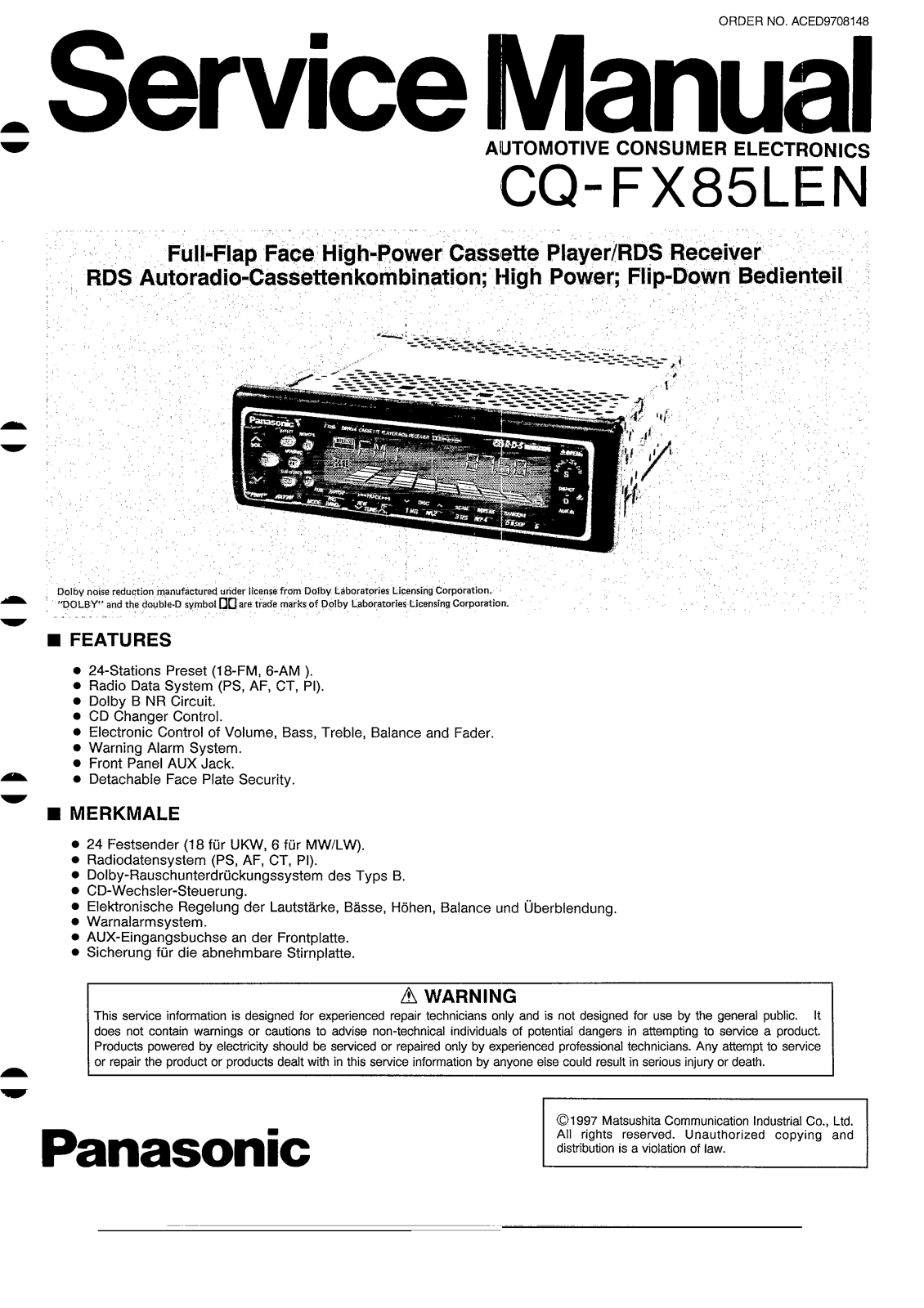 Panasonic CQ-FX85LEN Service Manual