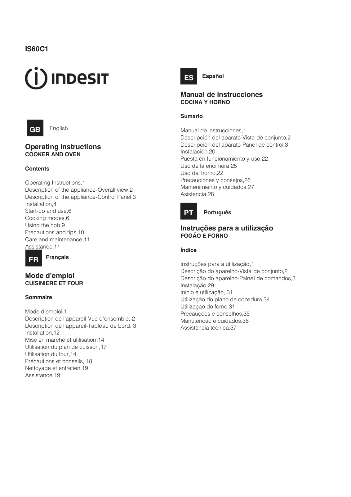 INDESIT IS60C1(X) User Manual