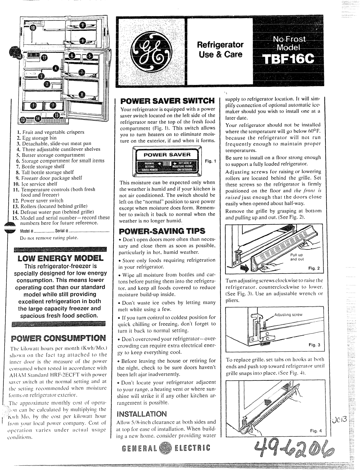 GE TBF16C Use and Care Manual