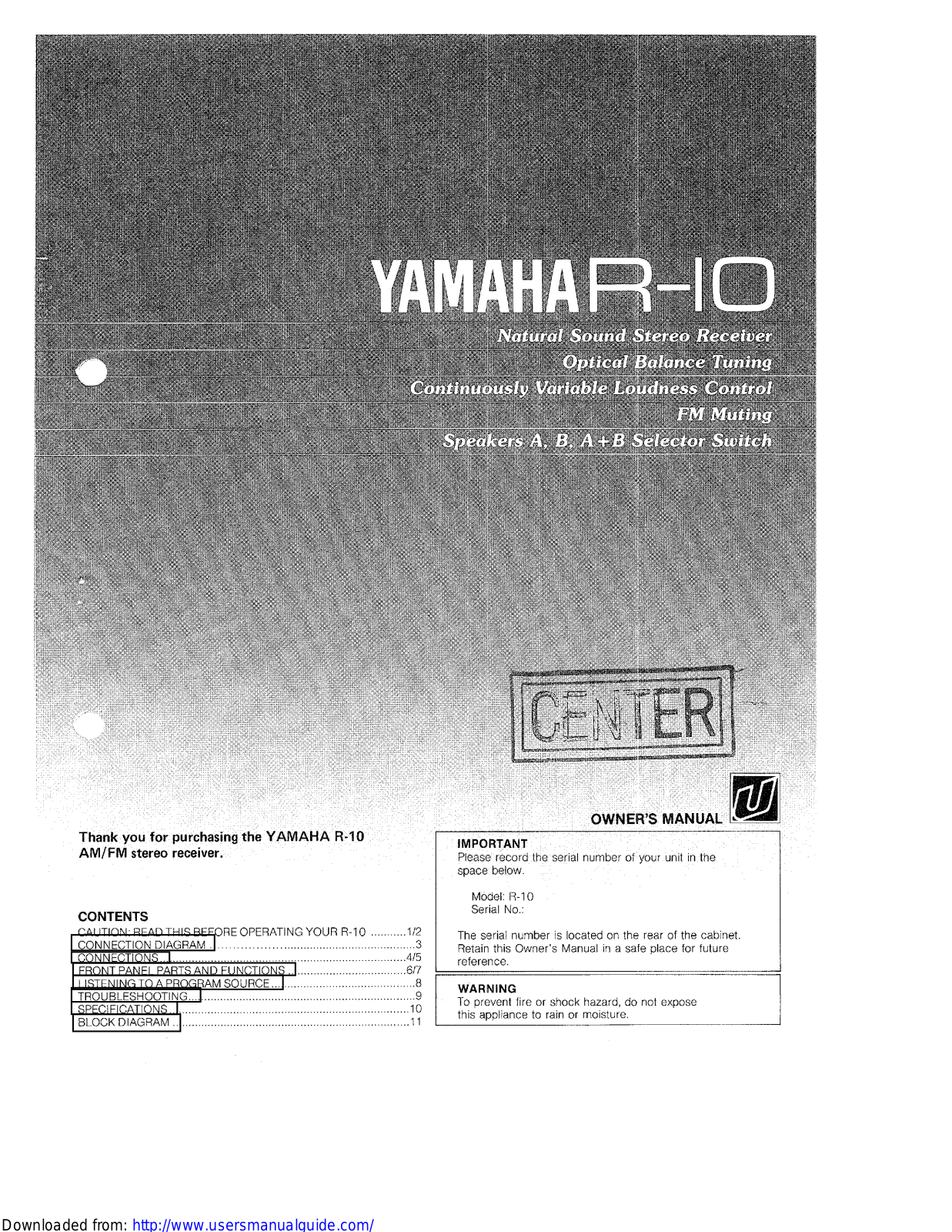 Yamaha Audio R-10 User Manual