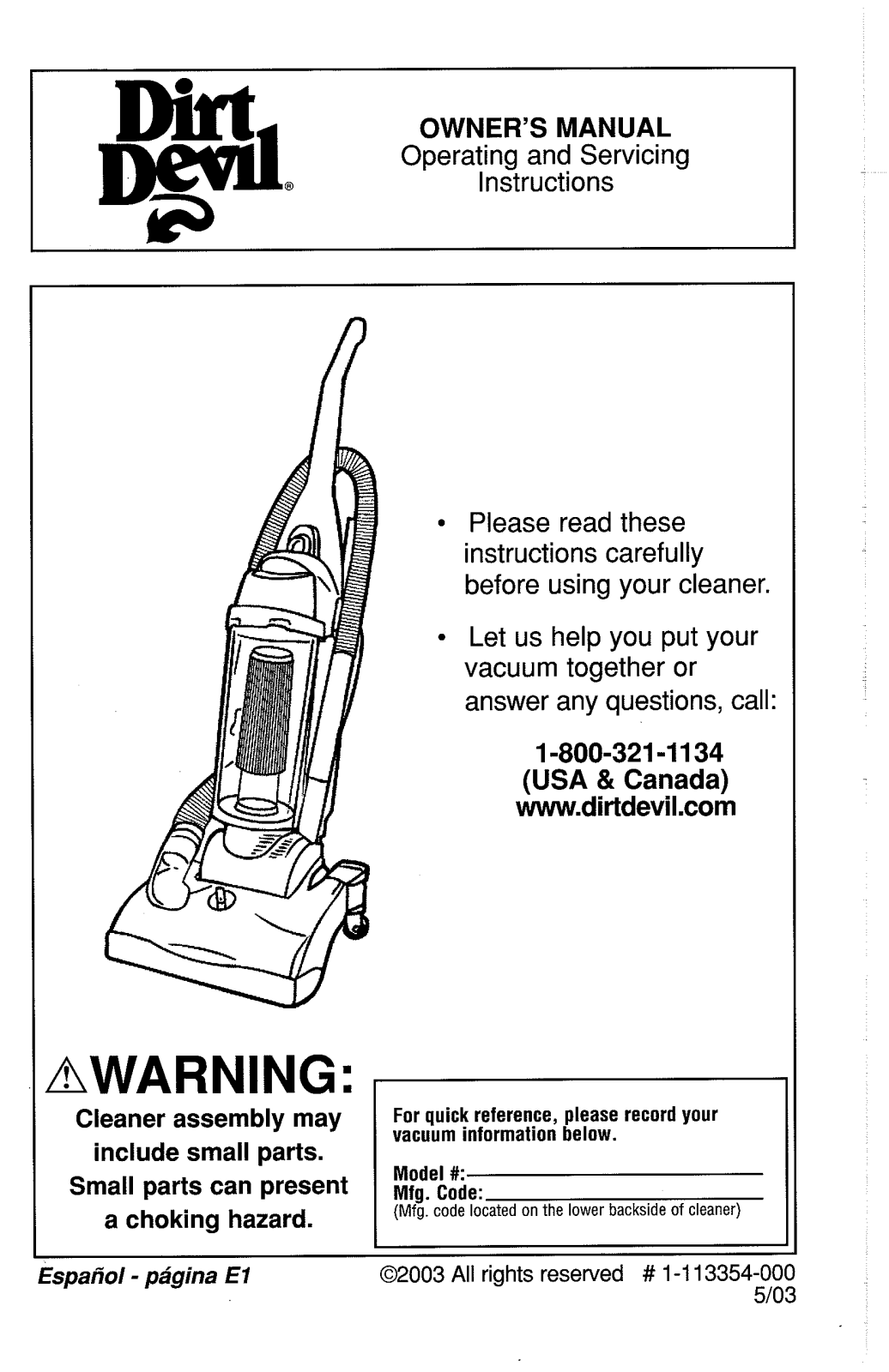 Dirtdevil M085805 User Manual