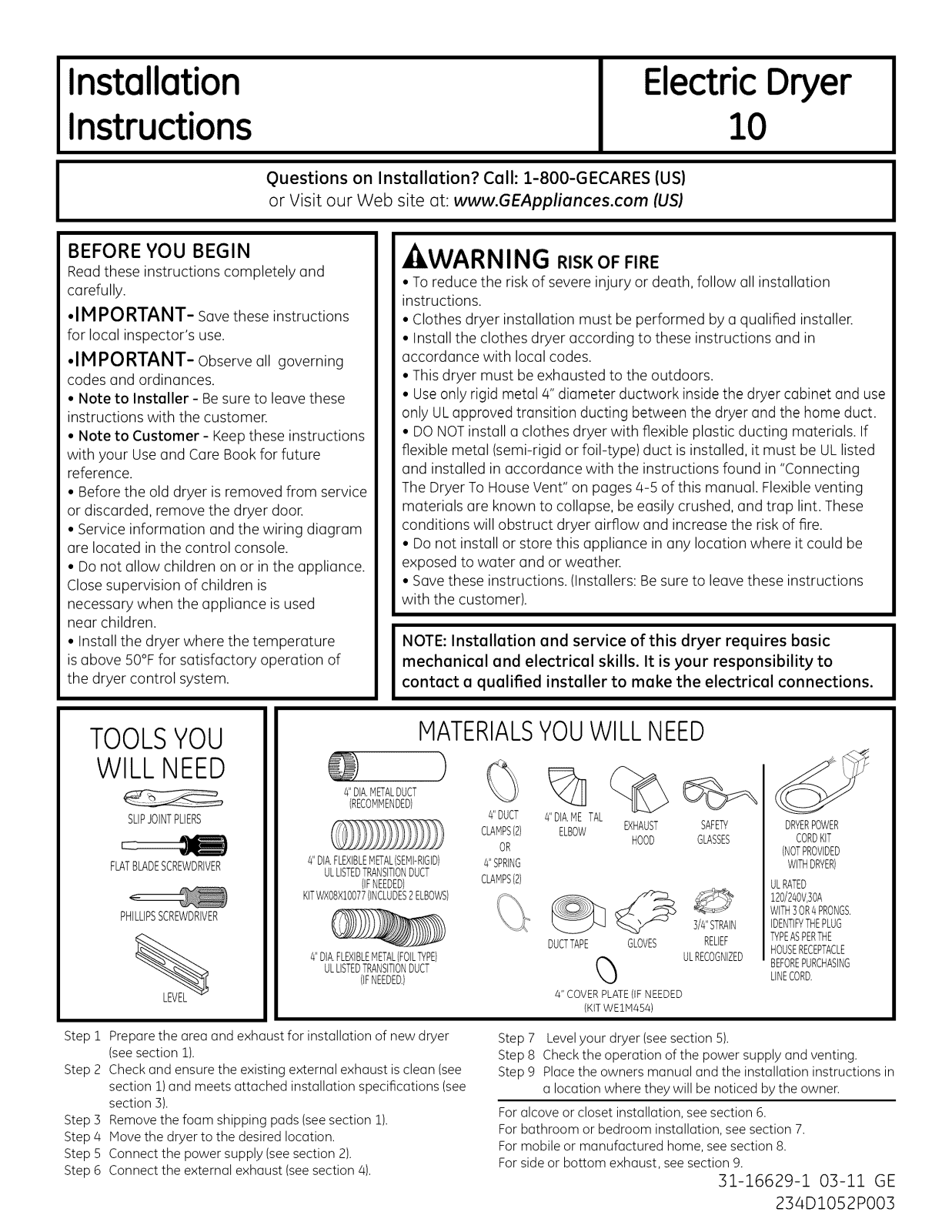 GE GFDN120ED0WW, GFDN240EL0WW, GFDN240EL1WW, GFDN245EL0MS, GFDN245EL1BB Installation Guide - ManualMachine.com