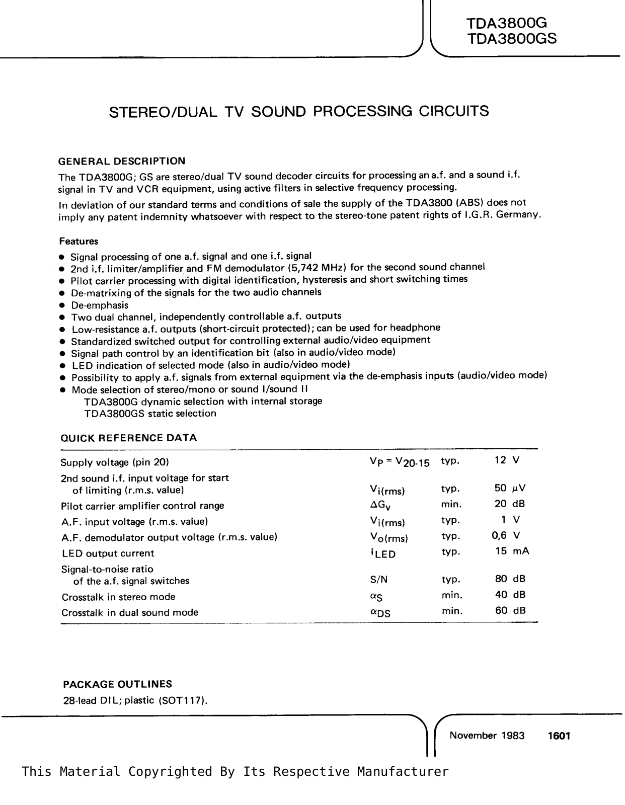 Datasheet tda3800_270 Datasheet - ManualMachine.com