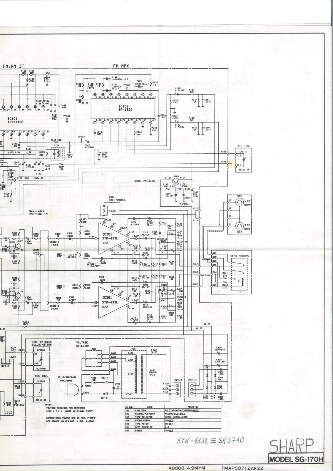 Sharp SG-170H Schematic