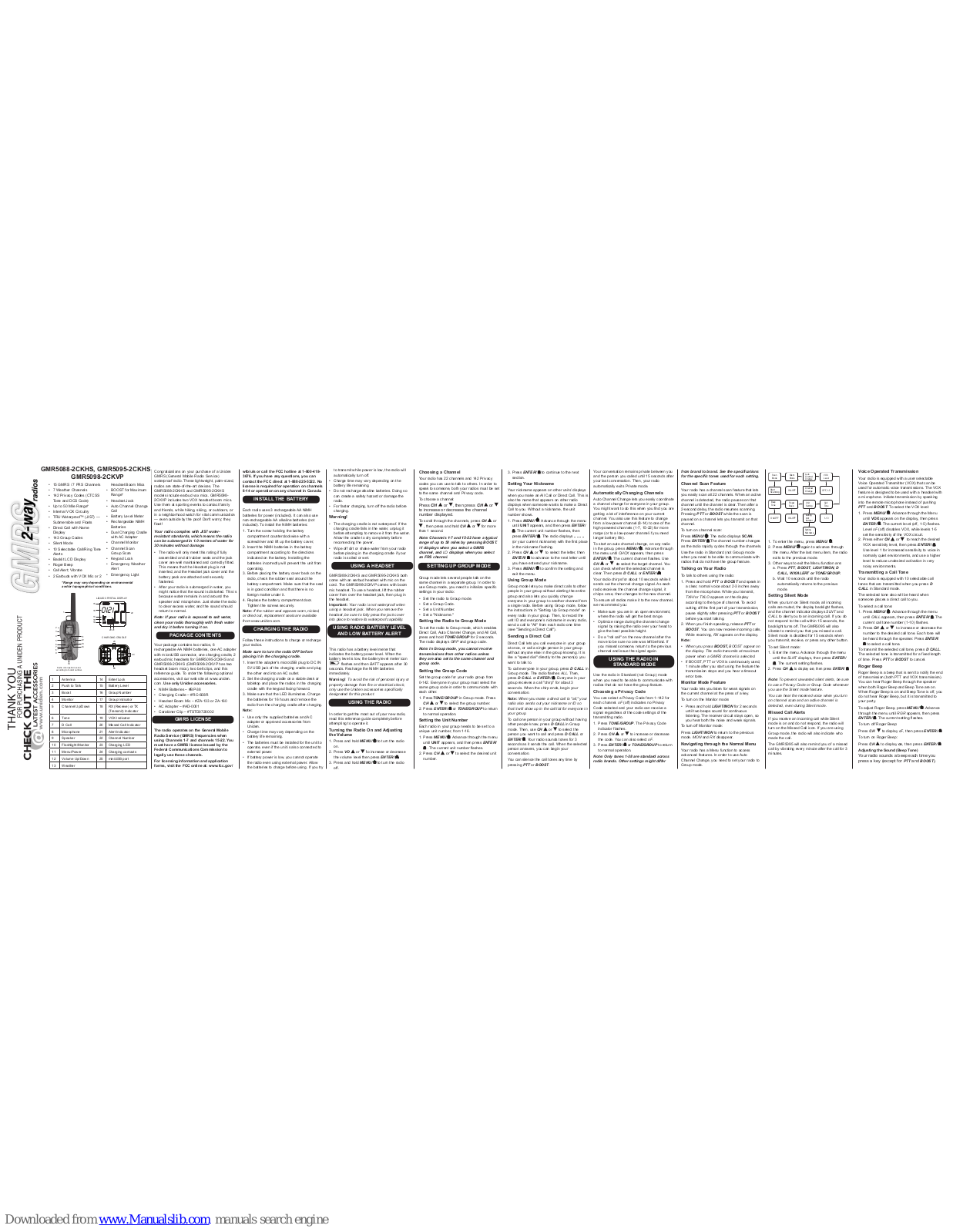 Uniden GMR5088-2CKHS, GMR5095-2CKHS, GMR5098-2CKVP Owner's Manual