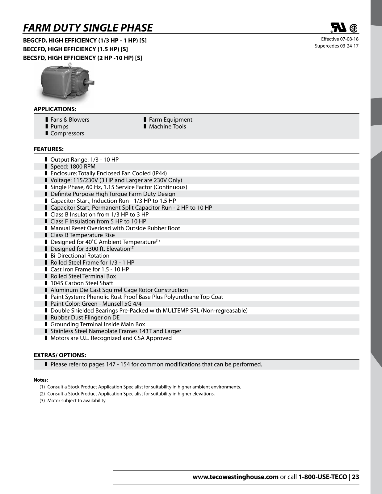 Teco Farm duty single phase Catalog Page