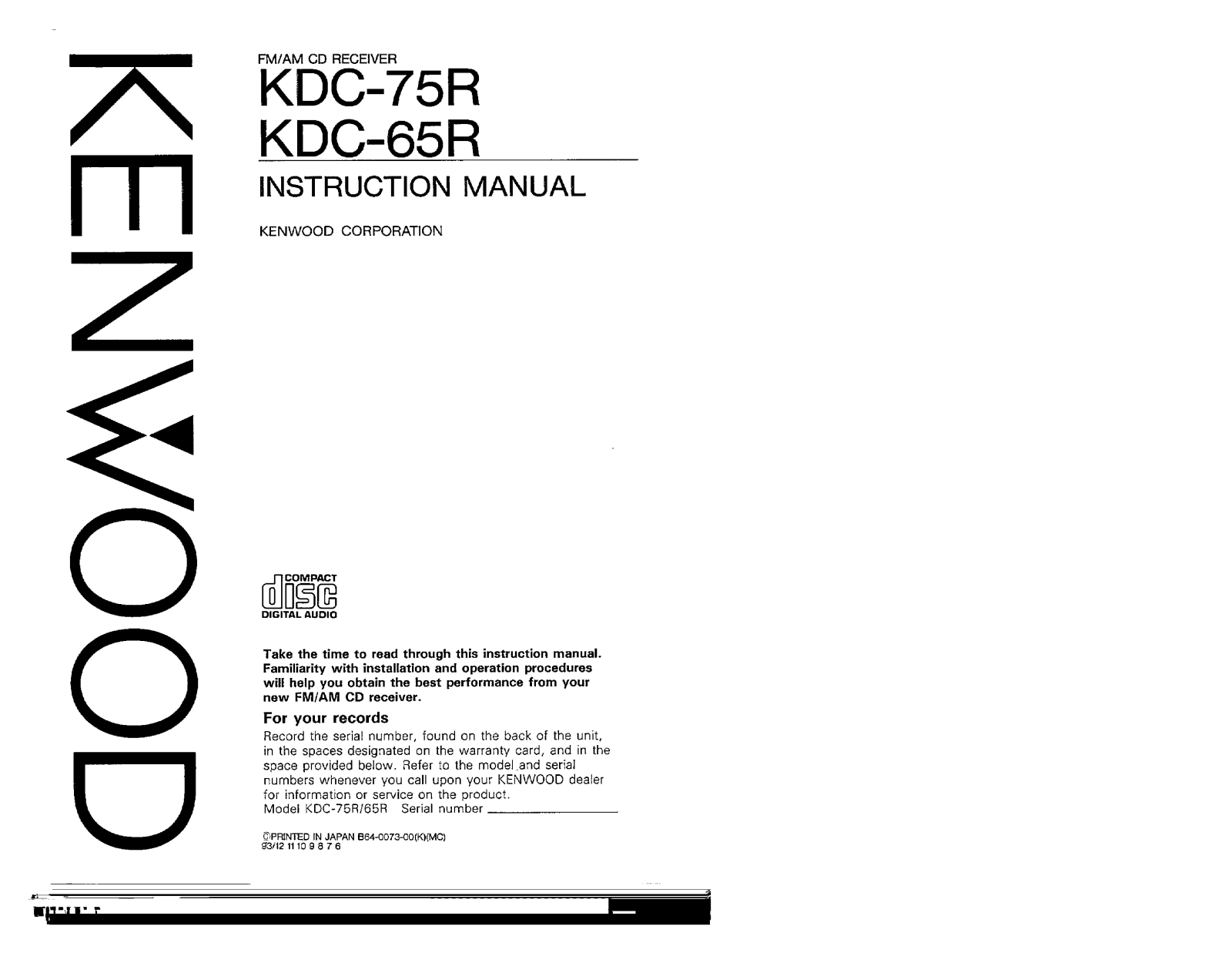 Kenwood KDC-75R, KDC65R Owner's Manual