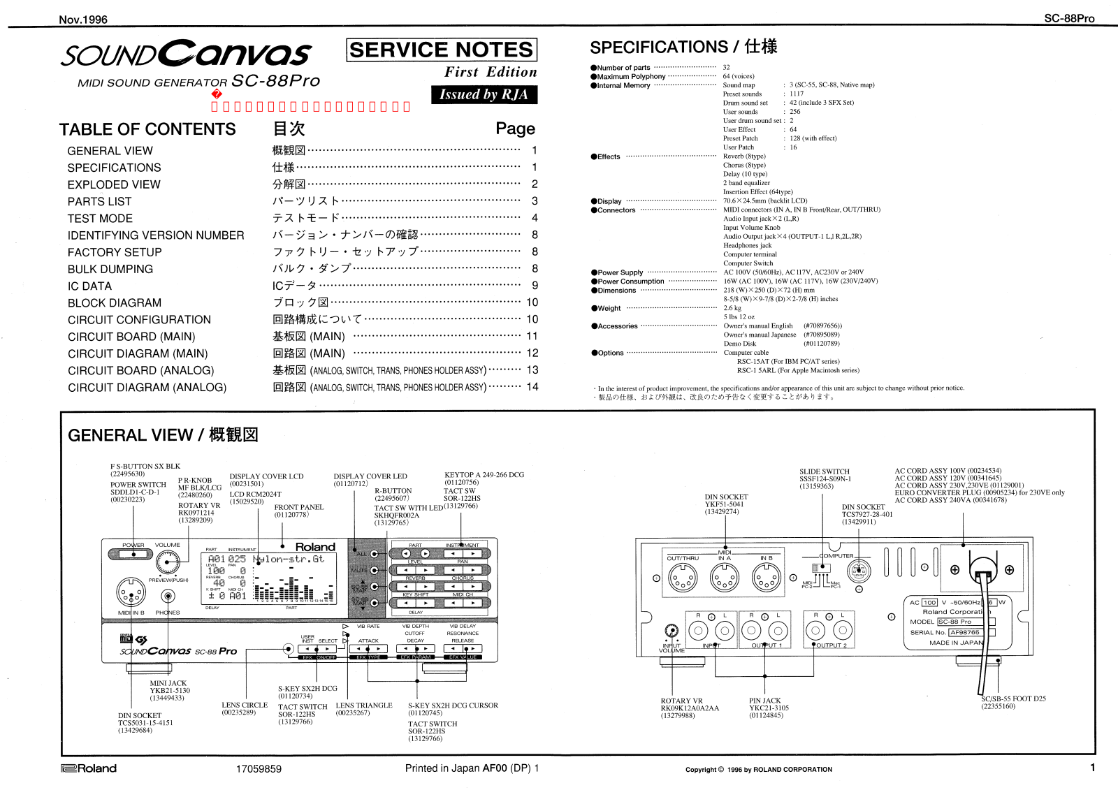 Roland SC-88Pro Service Notes