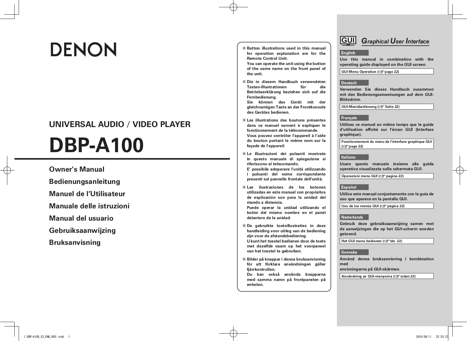 DENON DBP-A100 User Manual