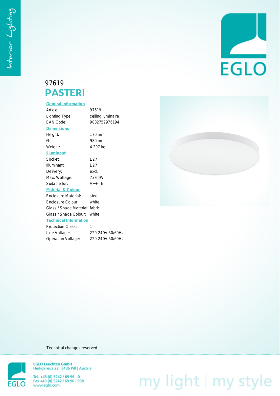 Eglo 97619 Service Manual