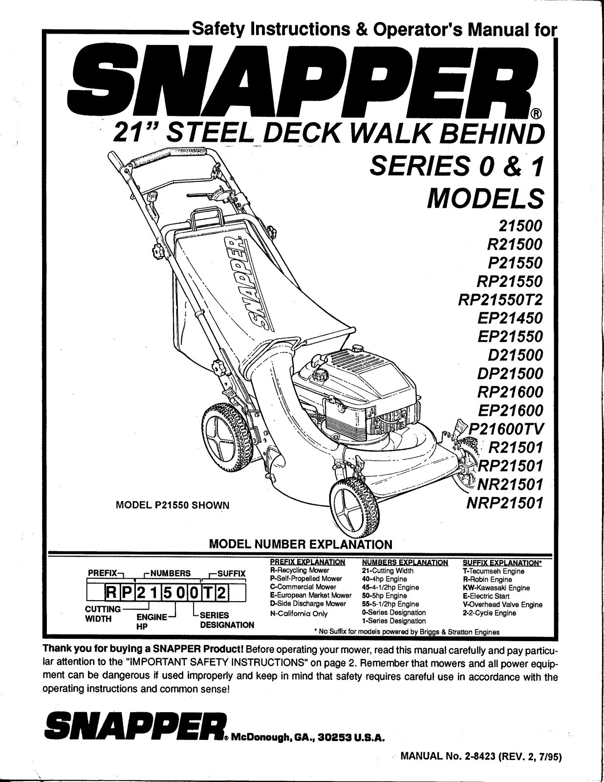 Snapper 21500 User Manual