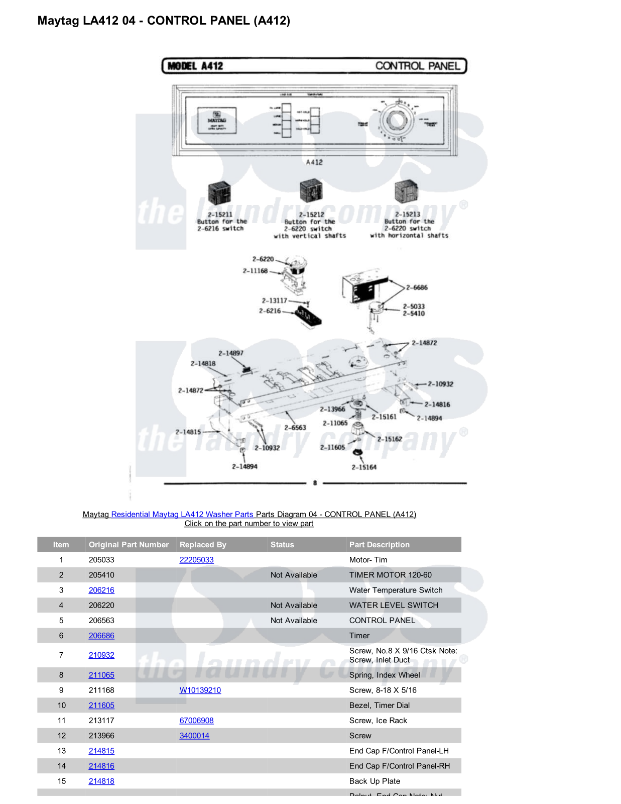 Maytag LA412 Parts Diagram