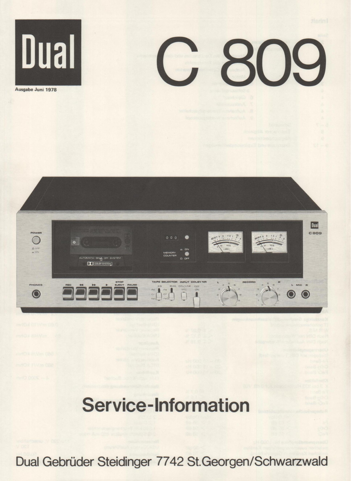 Dual C-809 Service Manual