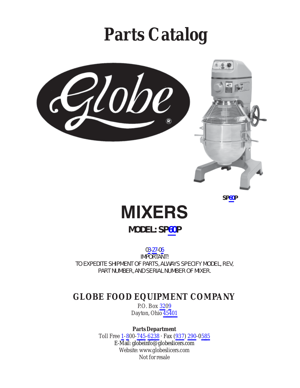 Globe SP60P Parts Manual