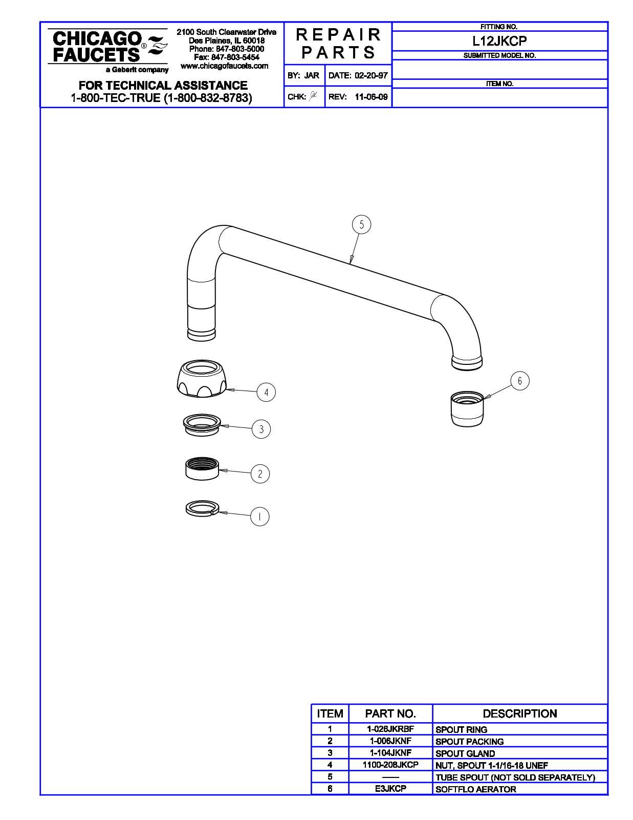 Chicago Faucet L12JKCP Parts List