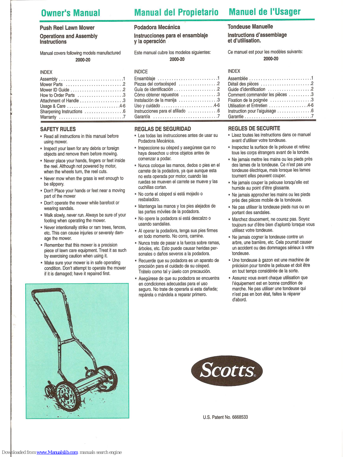 Scotts 2000-20 Owner's Manual