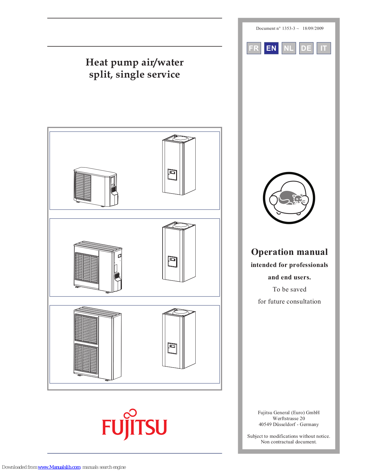 Fujitsu Heat pump, split, single service Operation Manual