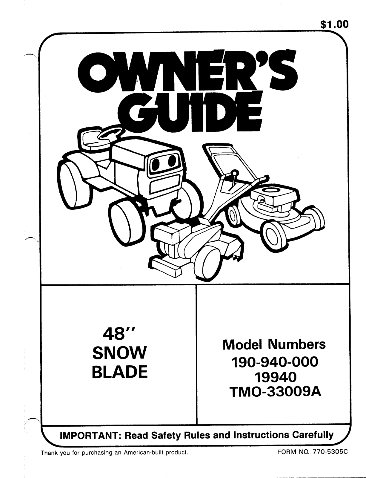 Mtd 190-940-000, 19940, tmo-33009a owners manual