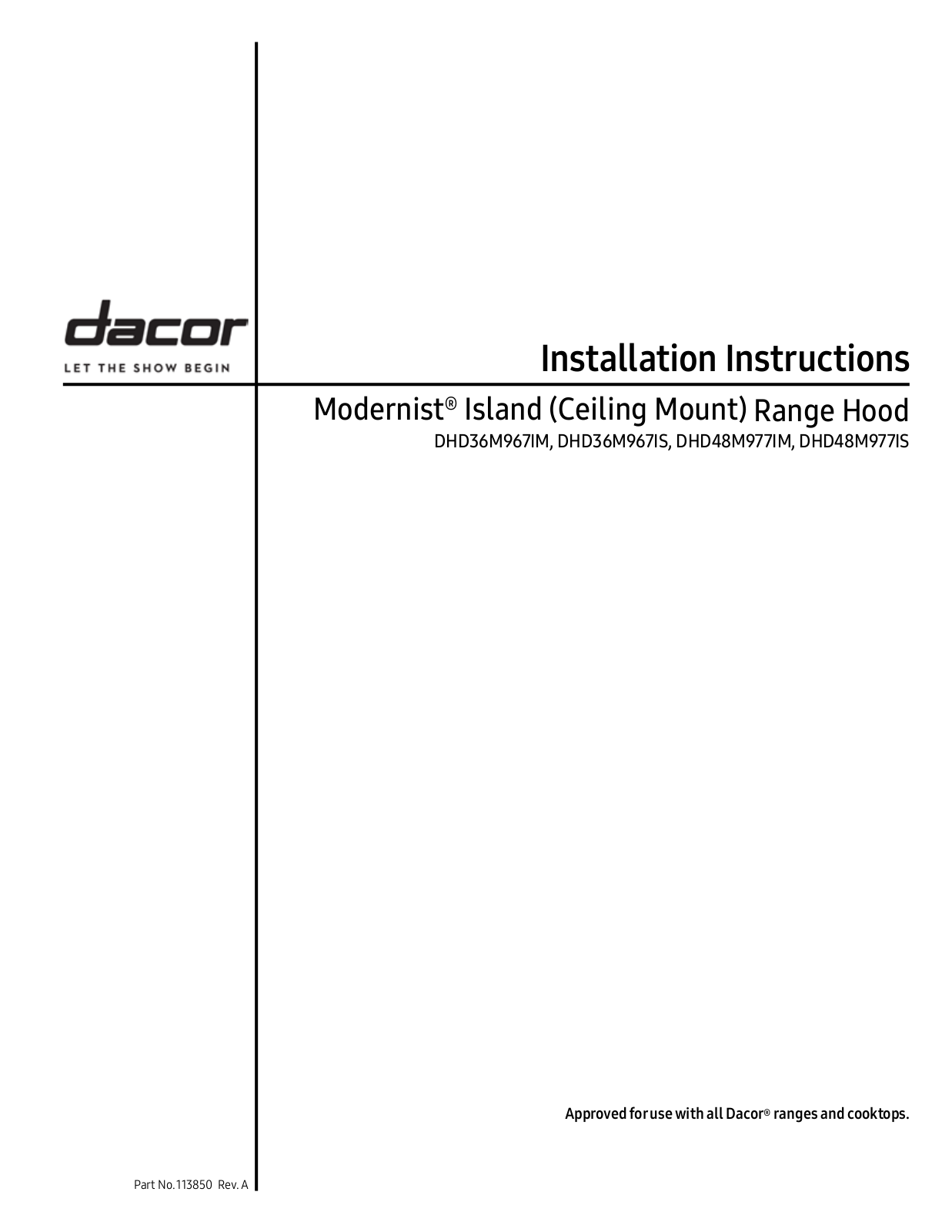 Dacor DHD36M967IS Installation Manual