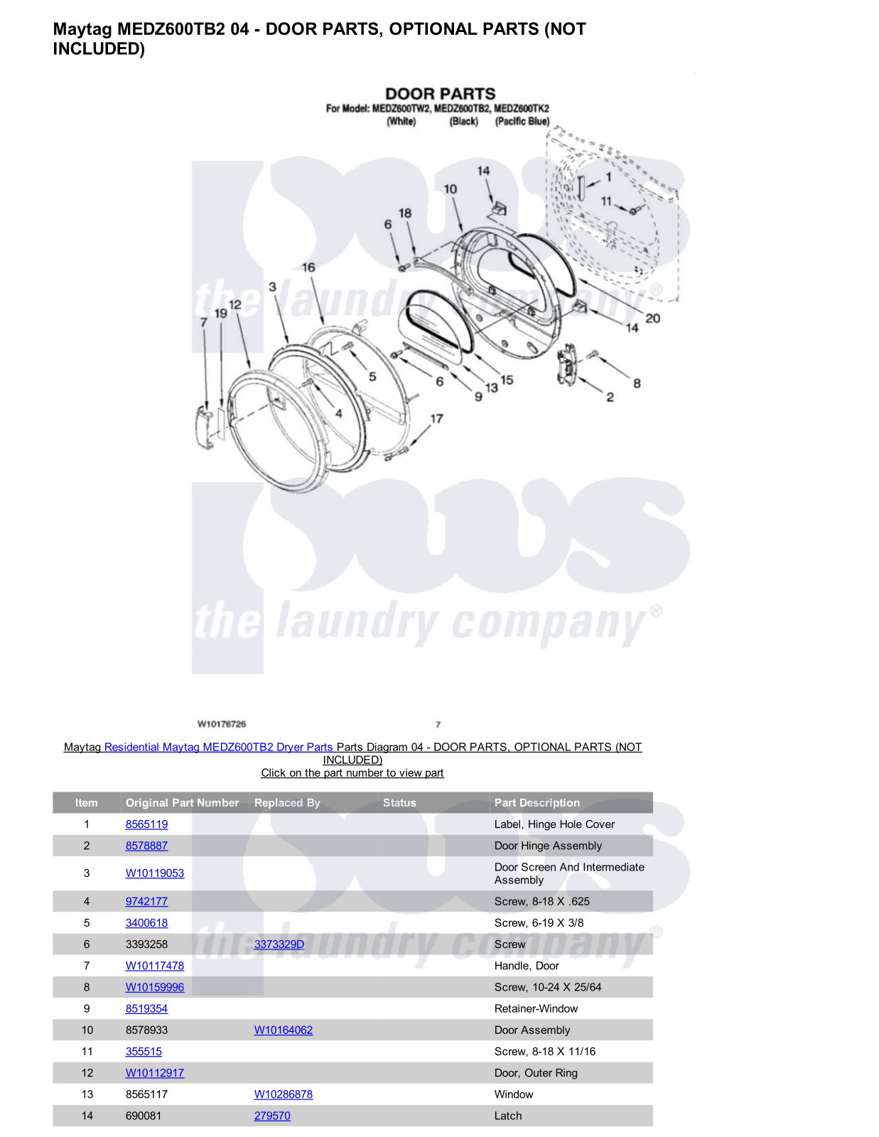 Maytag MEDZ600TB2 Parts Diagram