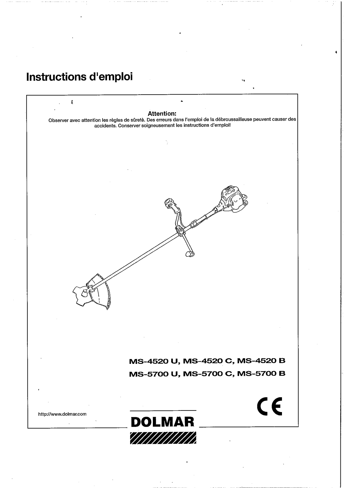 Dolmar MS-5700 C, MS-5700 B, MS-4520 B, MS-4520 C, MS-4520 U User Manual