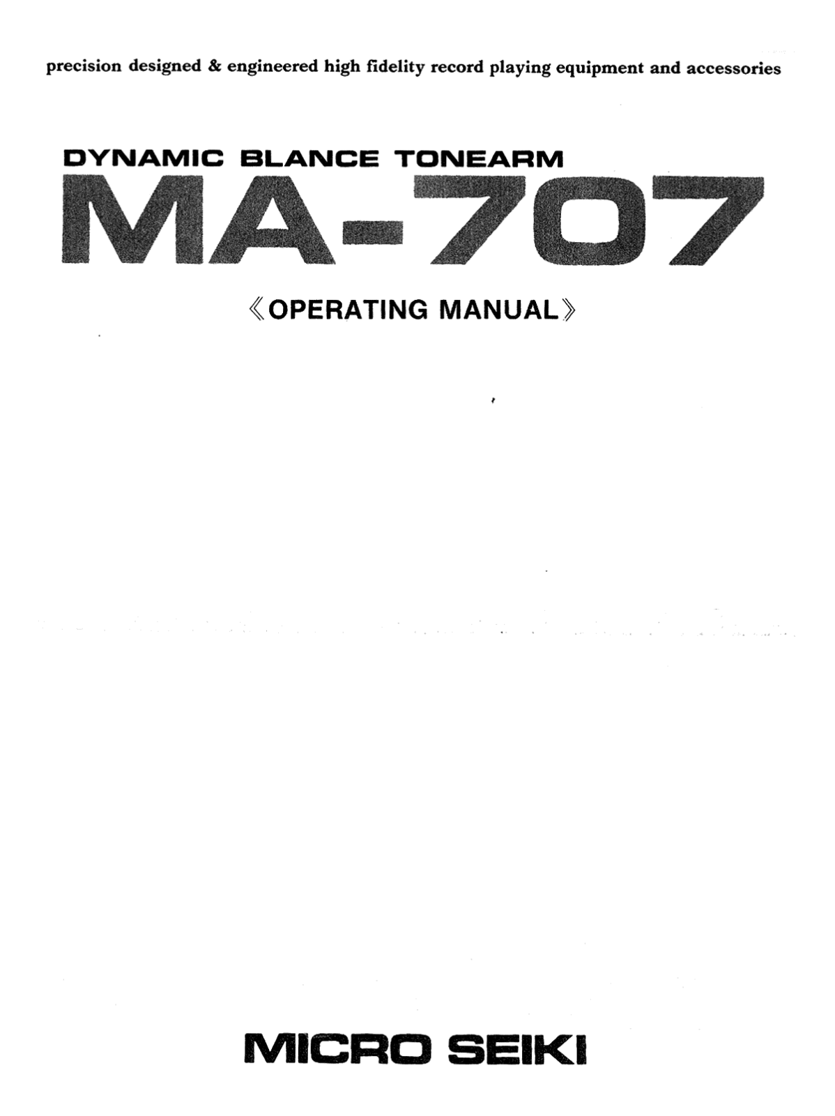 Micro Seiki MA-707 Owners manual