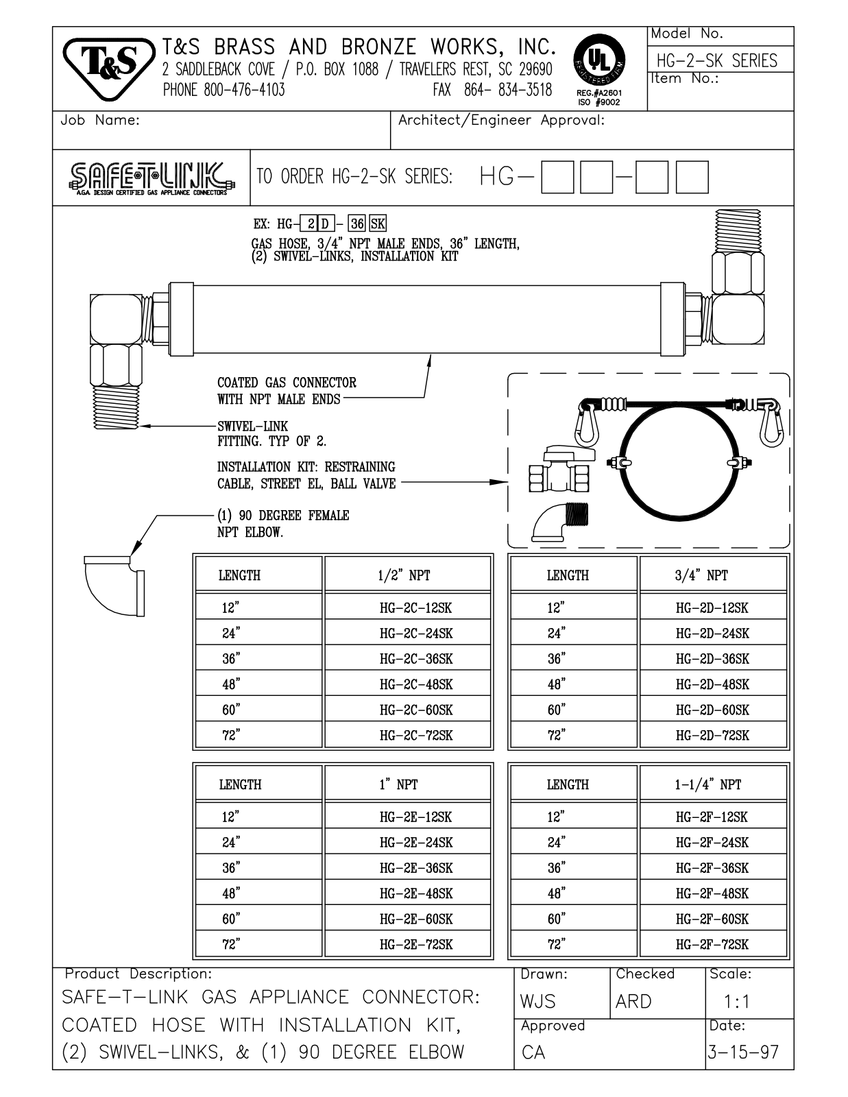 T & S Brass & Bronze Works HG-2C-12SK General Manual