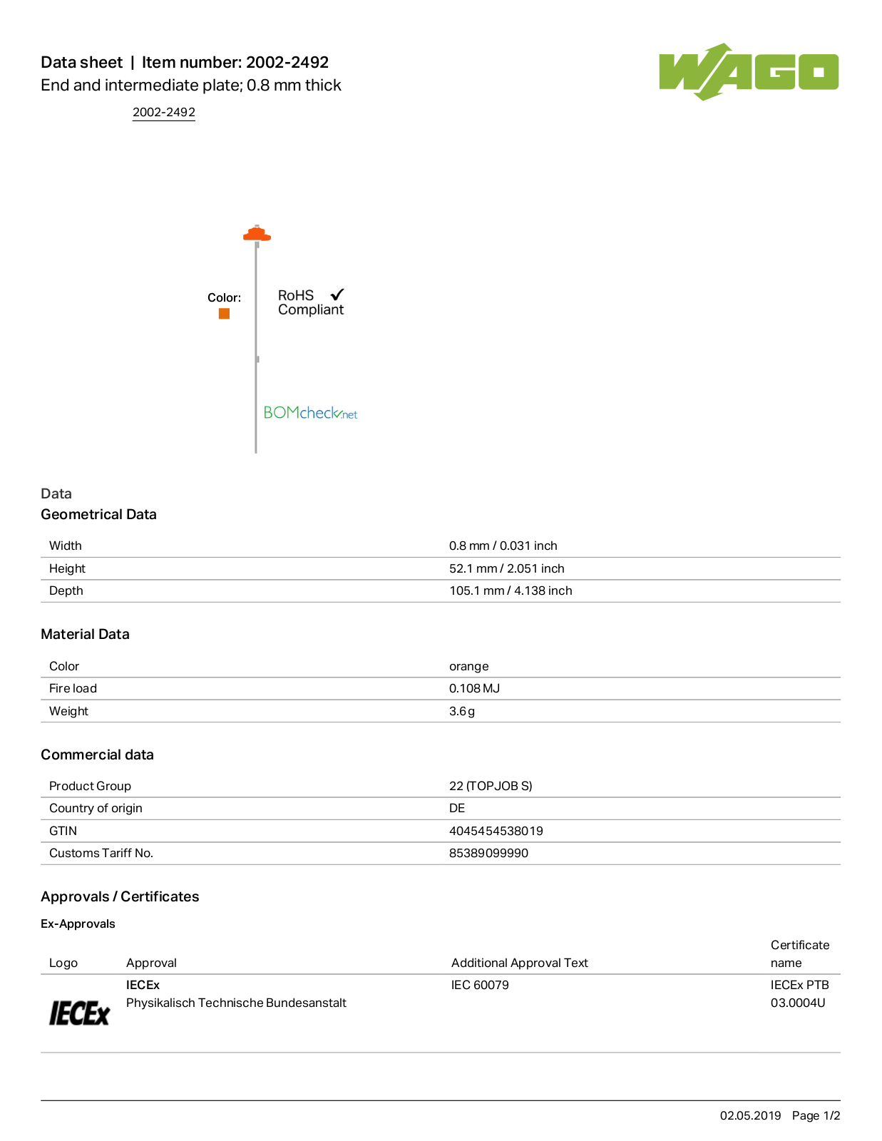 Wago 2002-2492 Data Sheet