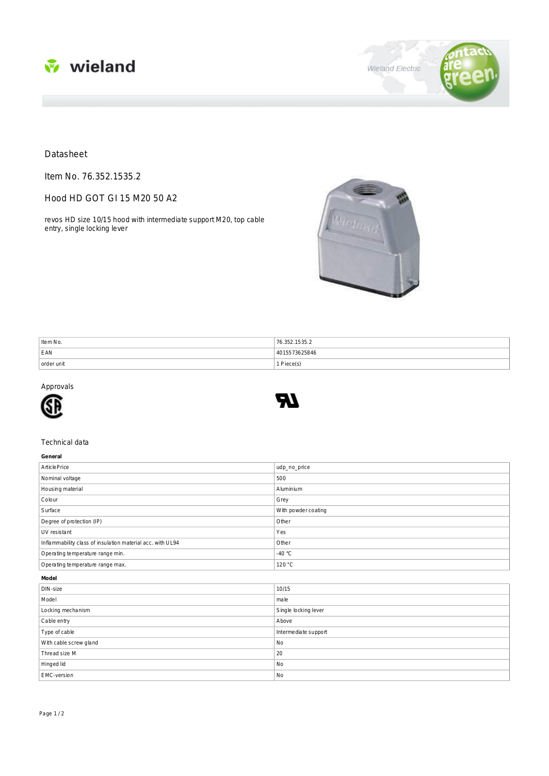 Wieland 76.352.1535.2 Data Sheet