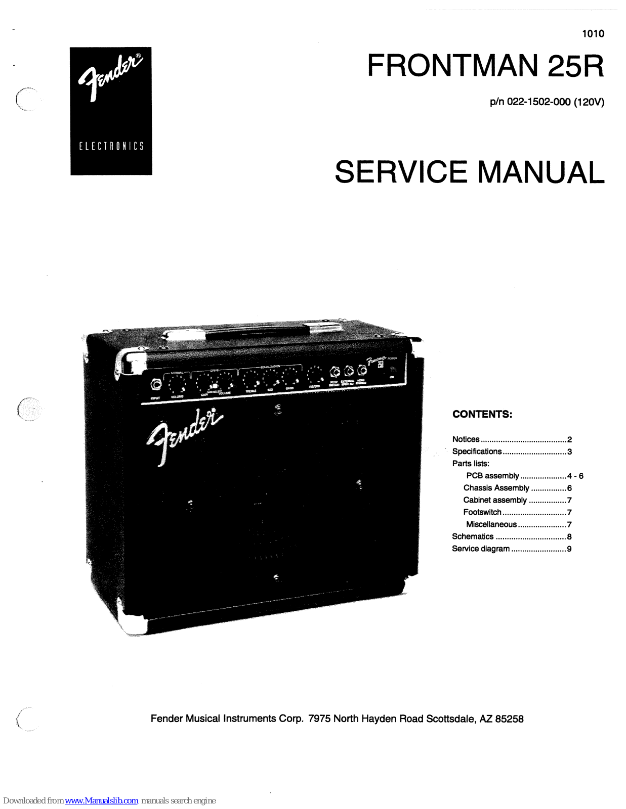 Fender Frontman 25R (Series II) Service Manual