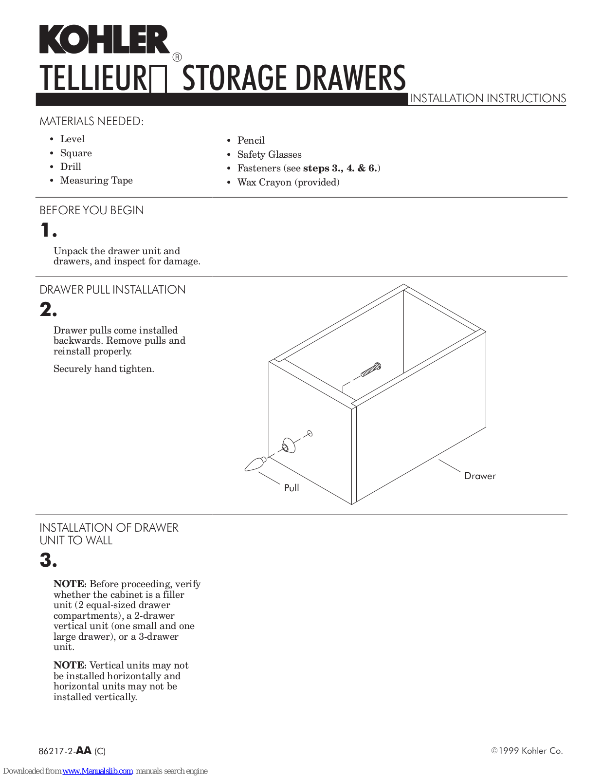 Kohler Tellieur K-3106-F2 Installation Instructions Manual