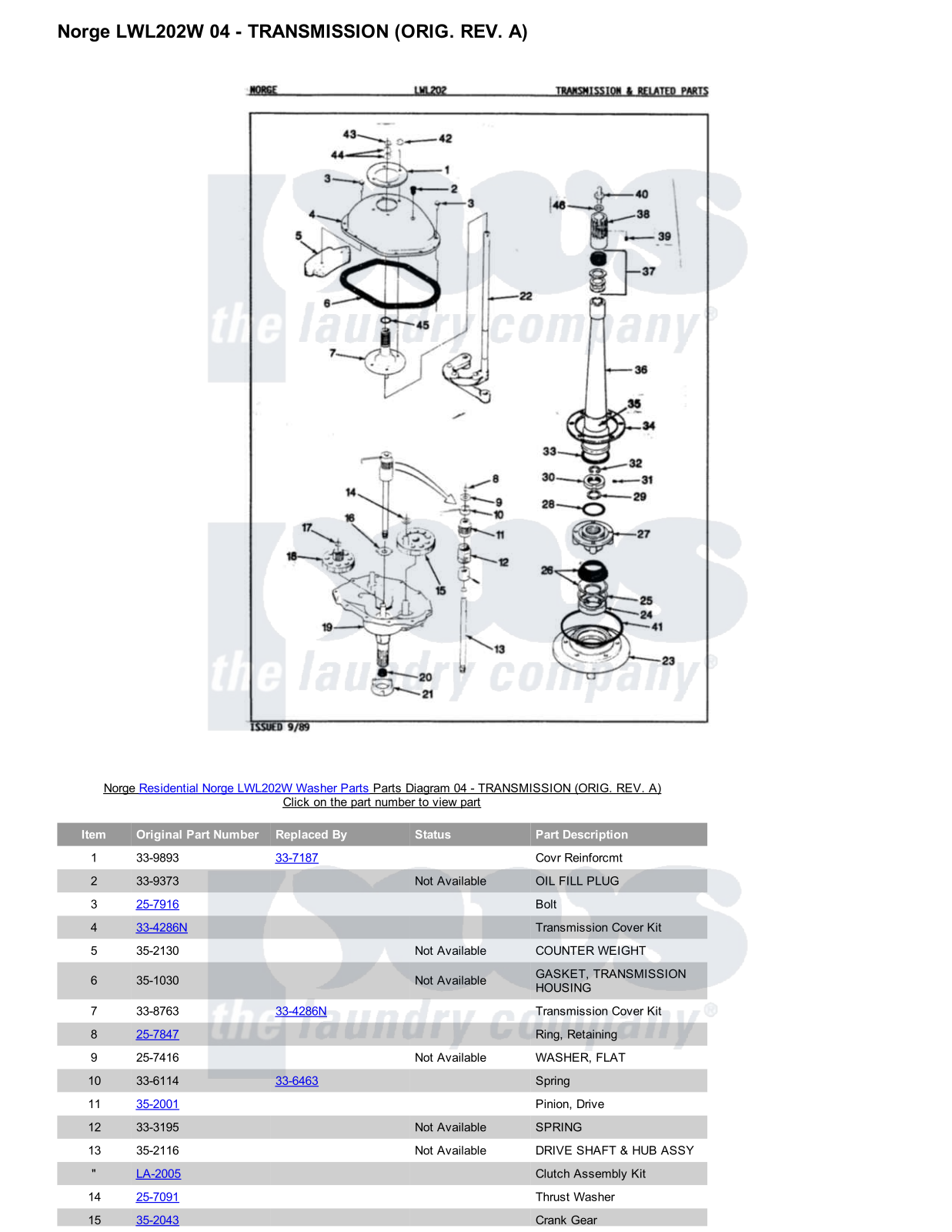 Norge LWL202W Parts Diagram