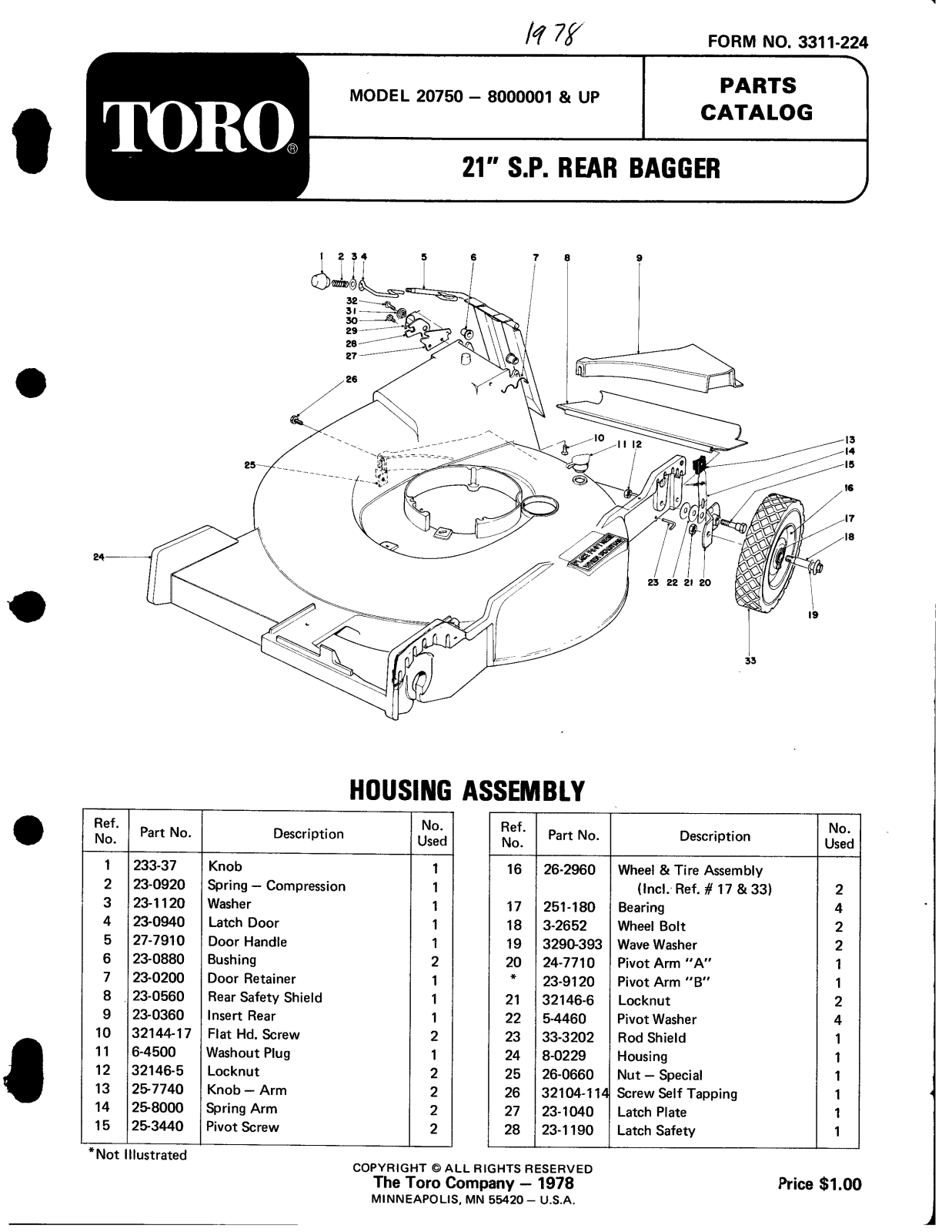 Toro 20750 Parts Catalogue