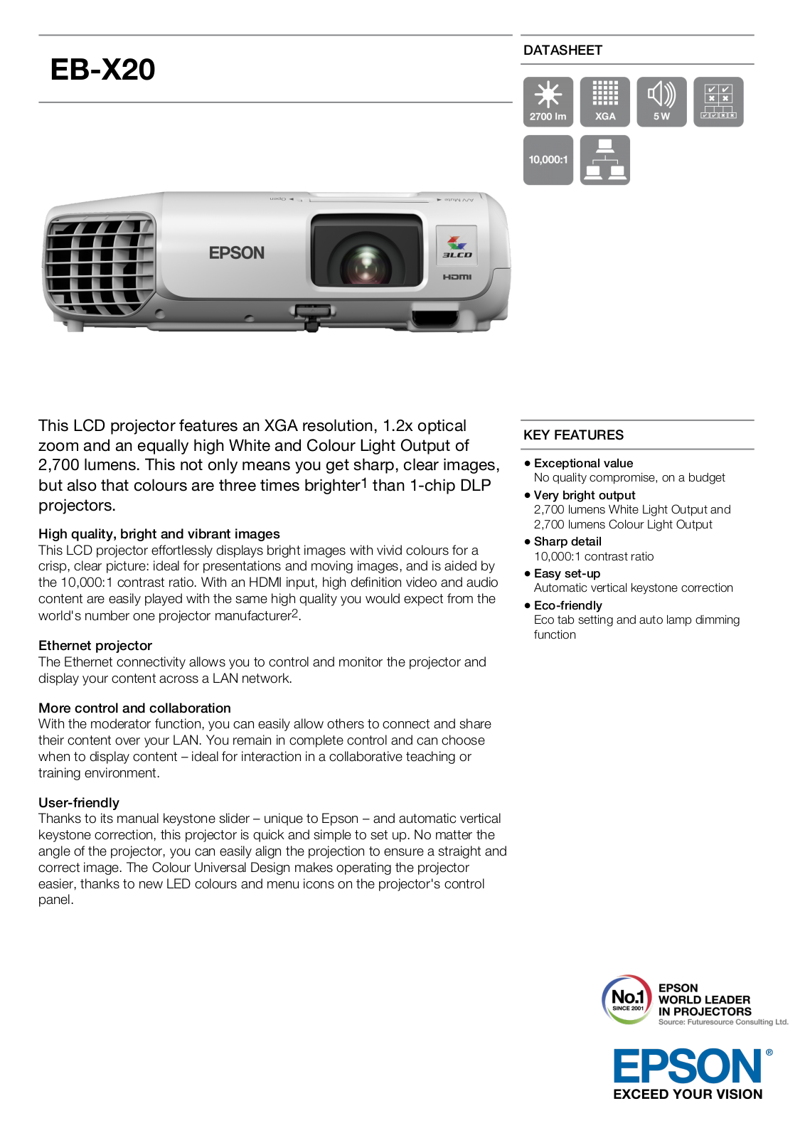 Epson EB-X20 Product Sheet