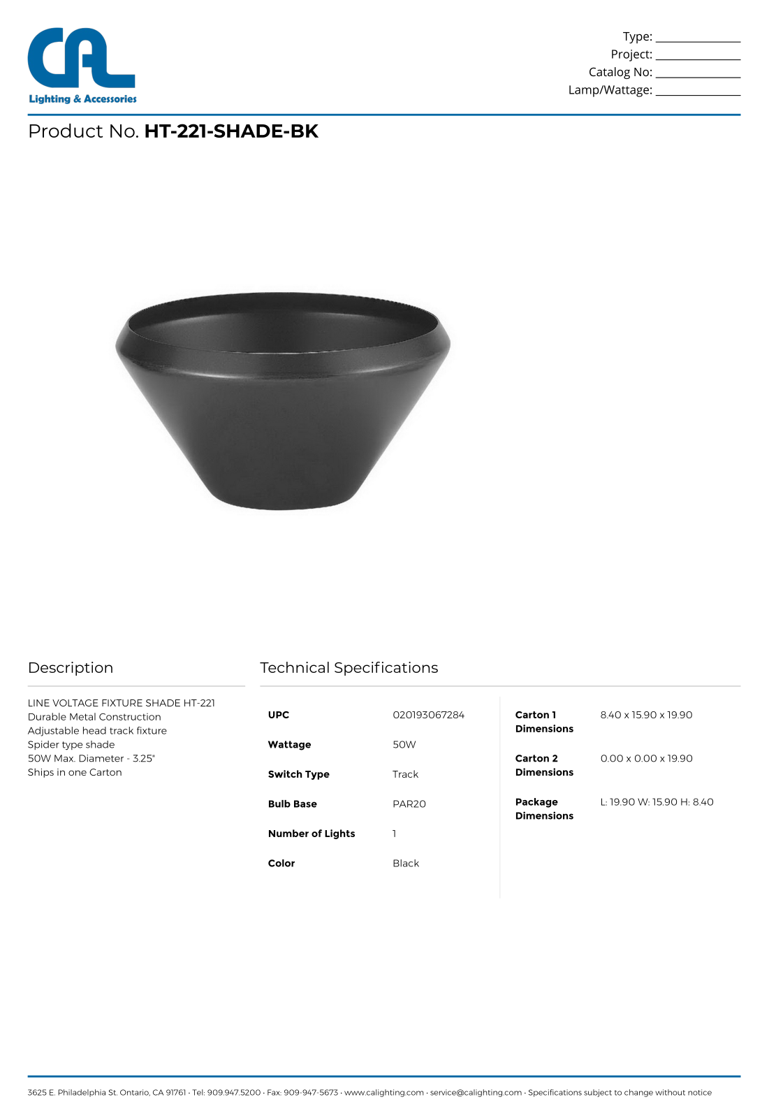Cal Lighting CG10509 Specifications