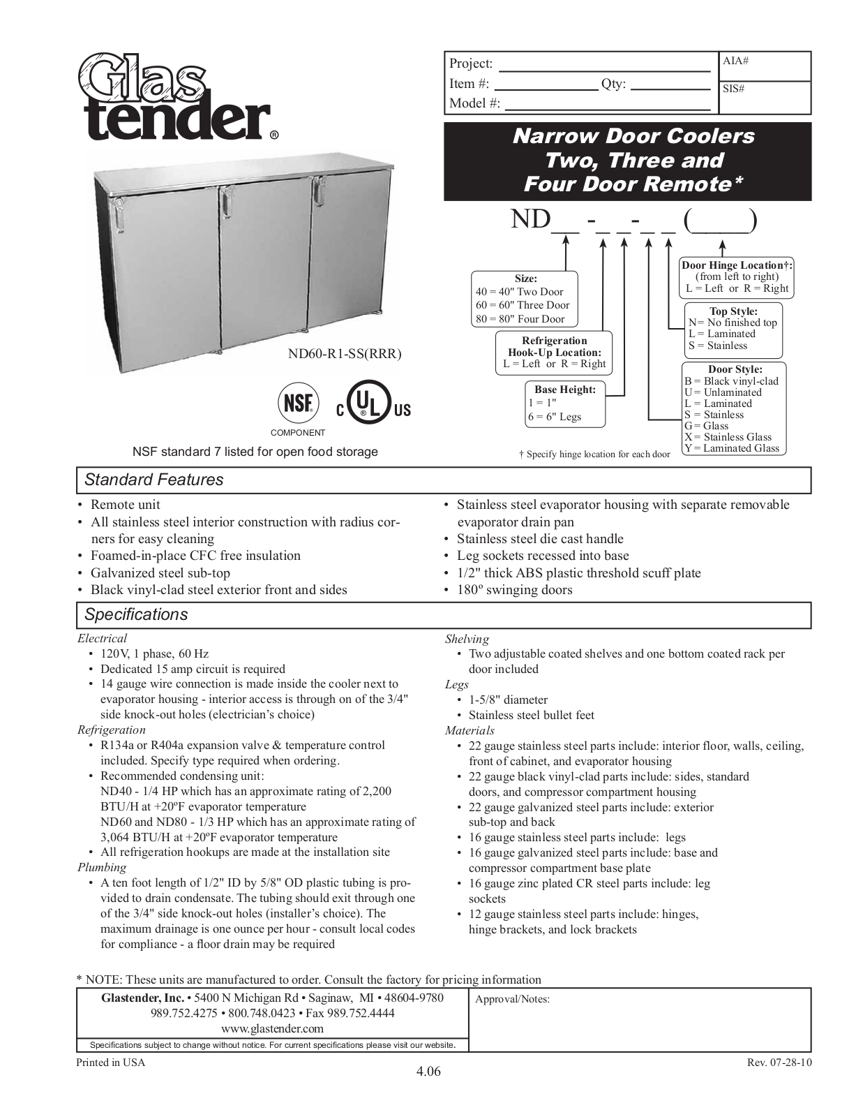 Glastender ND60-R1-SS-RRR User Manual