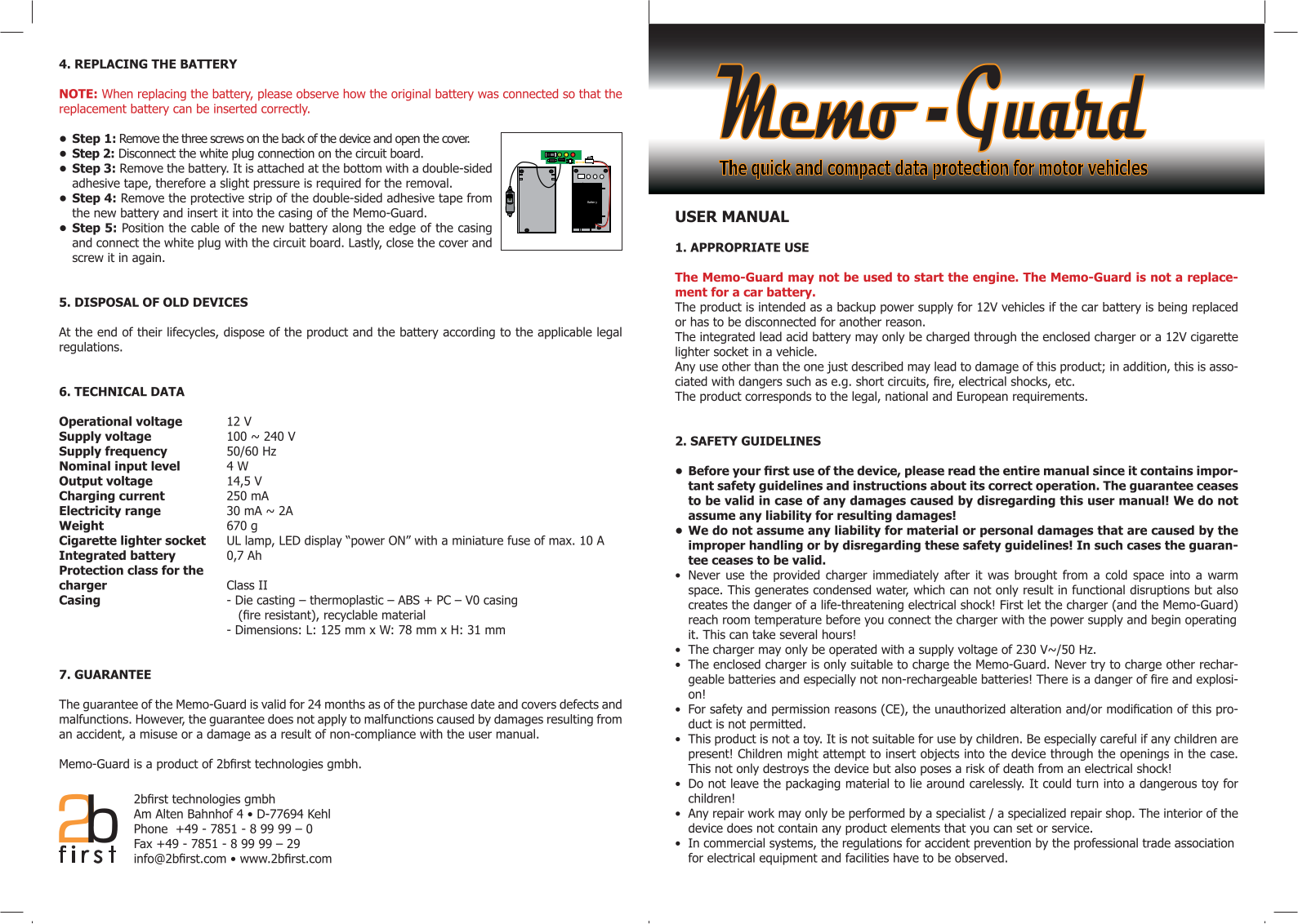 2Bfirst Memo-Guard User guide