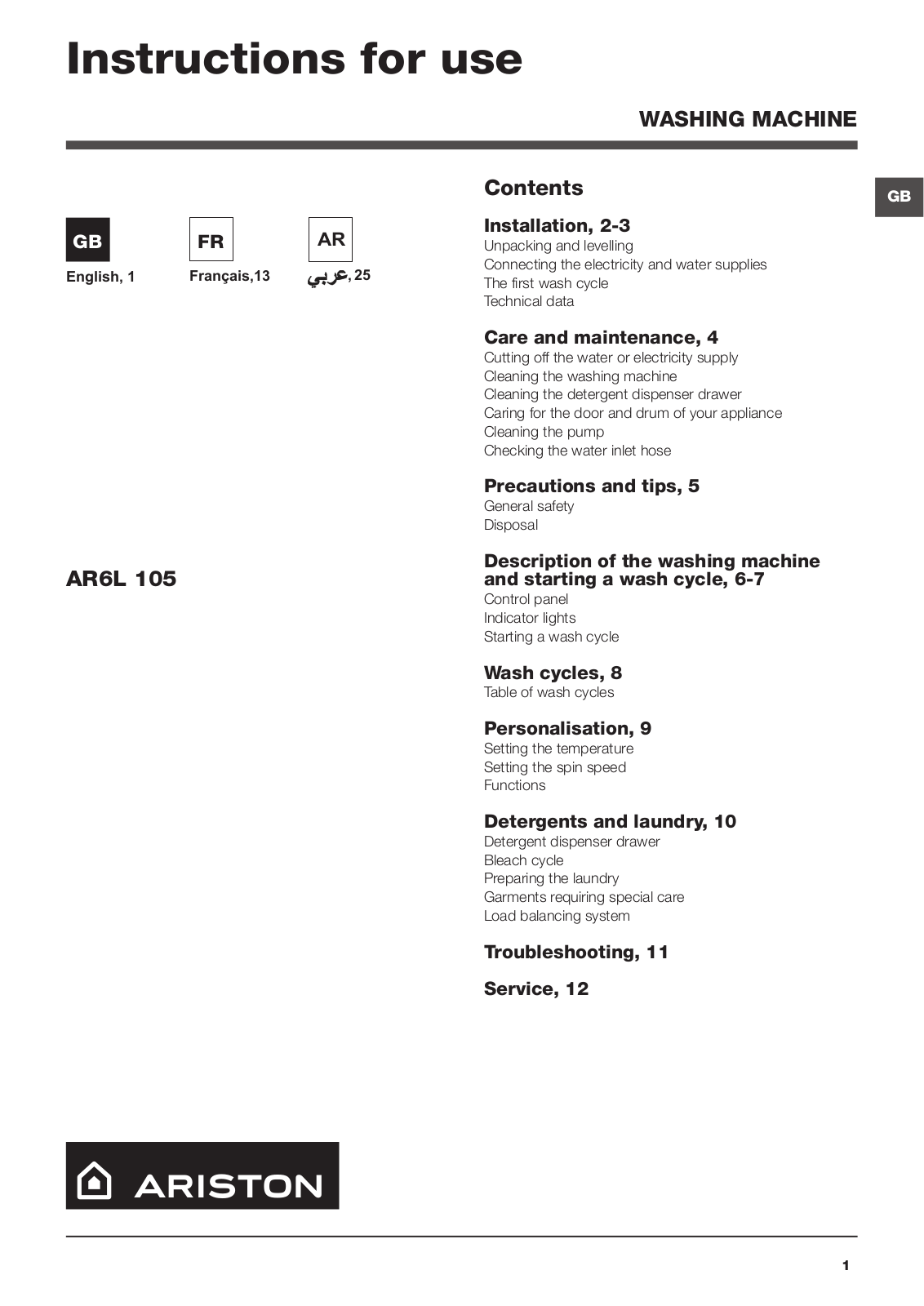 HOTPOINT AR6L 105 EX.M User Manual