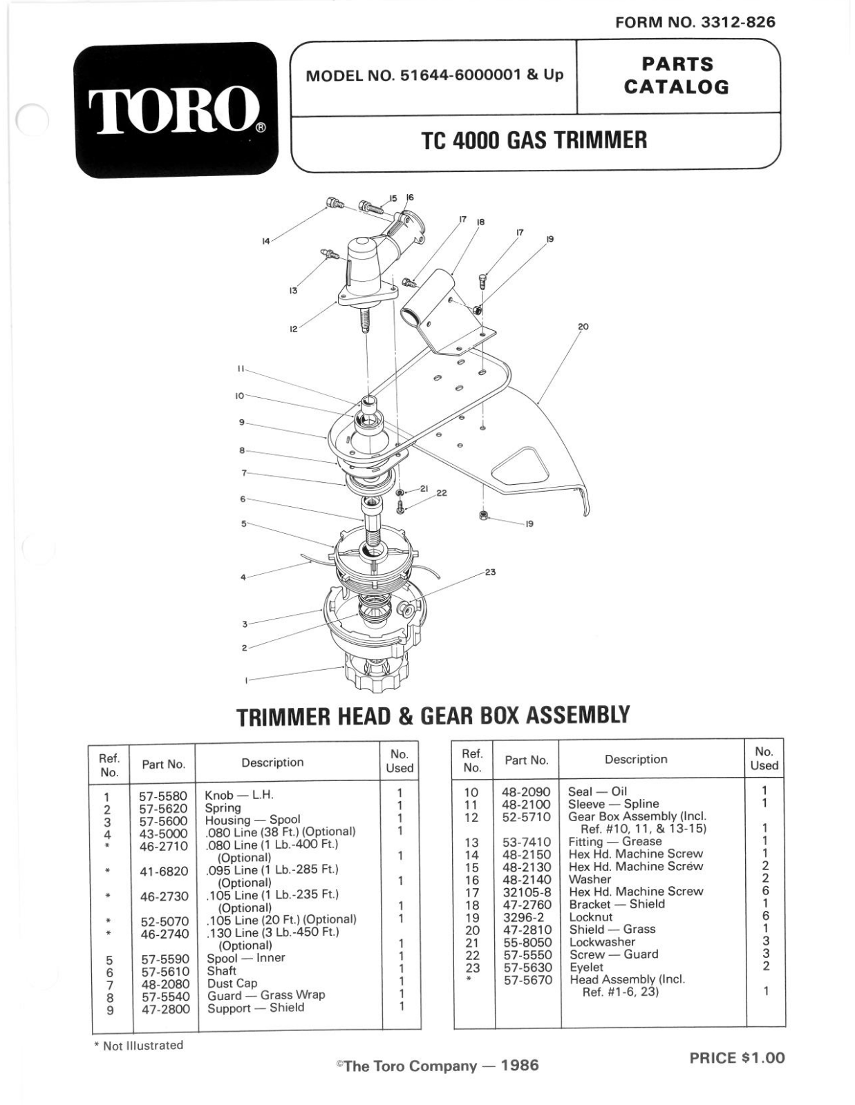 Toro 51644 Parts Catalogue