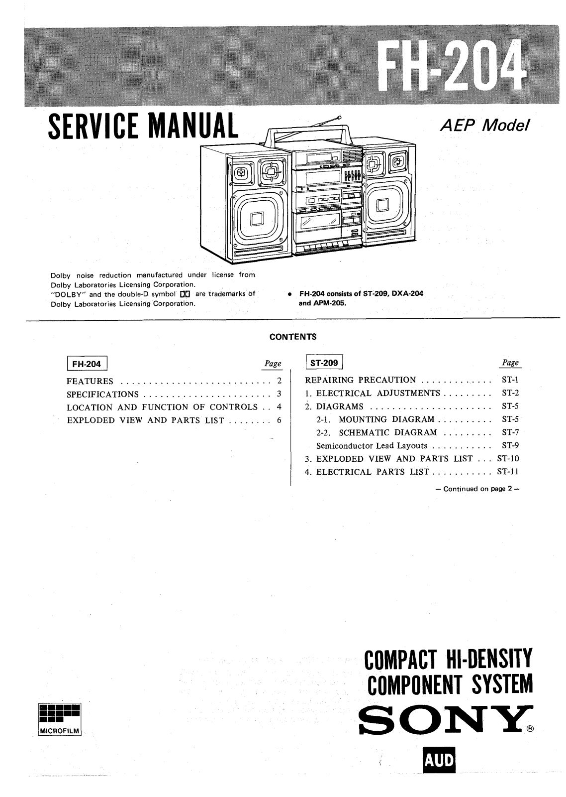 Sony FH-204 Service manual