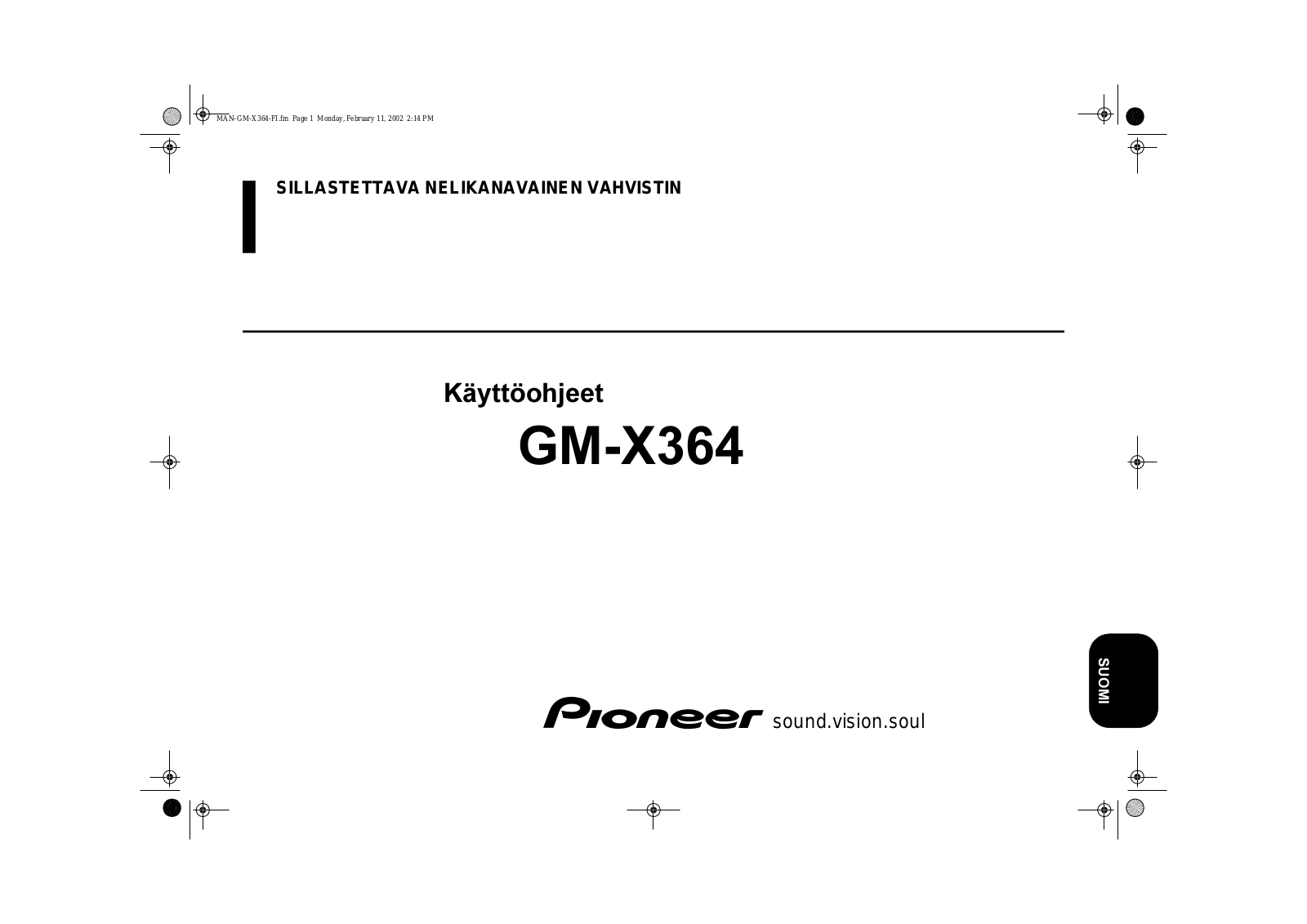 Pioneer GM-X364 User manual