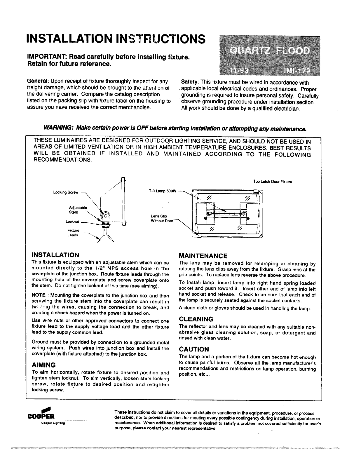 Cooper Lighting IMI-179 User Manual