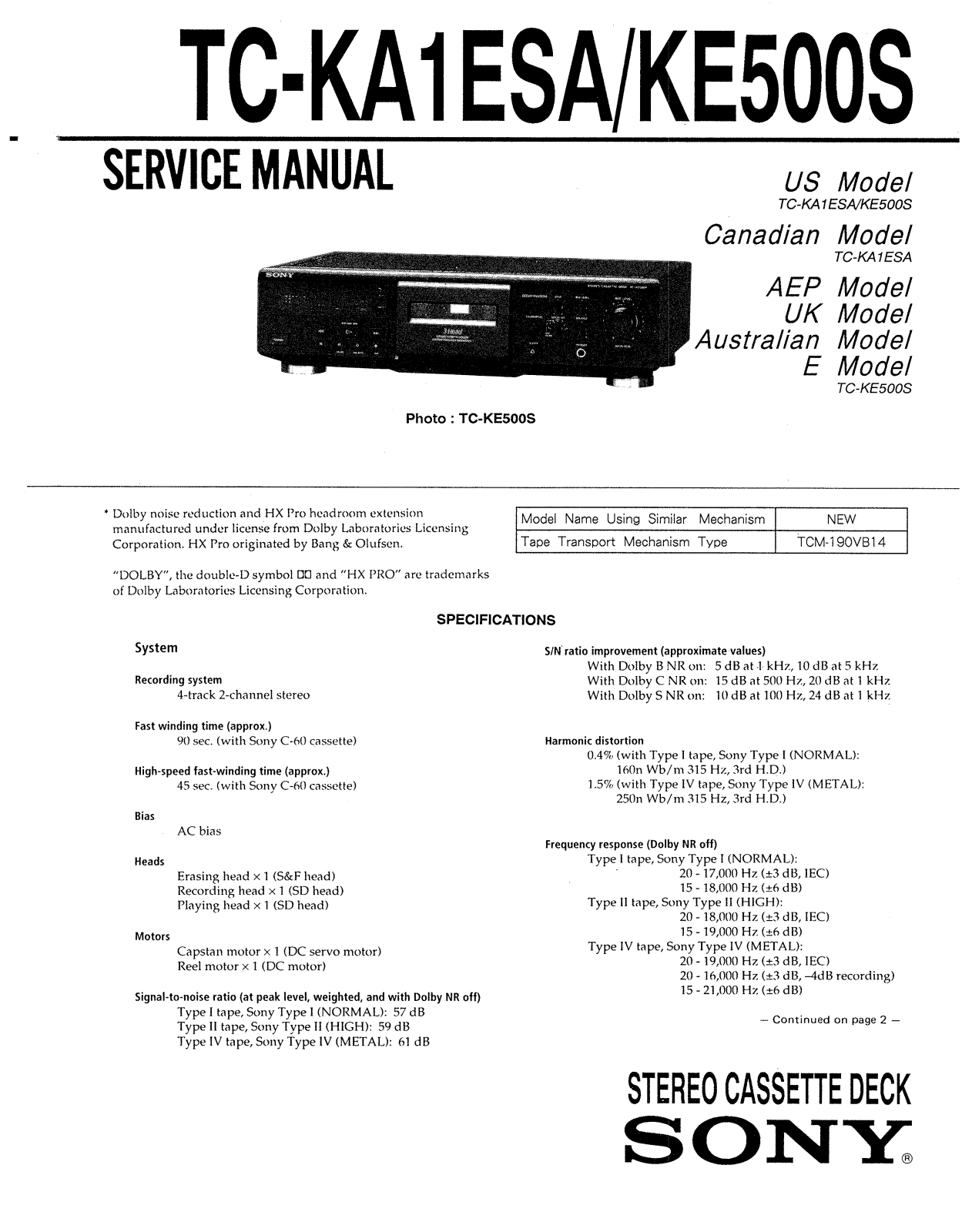 Sony TC-KE500S Service manual