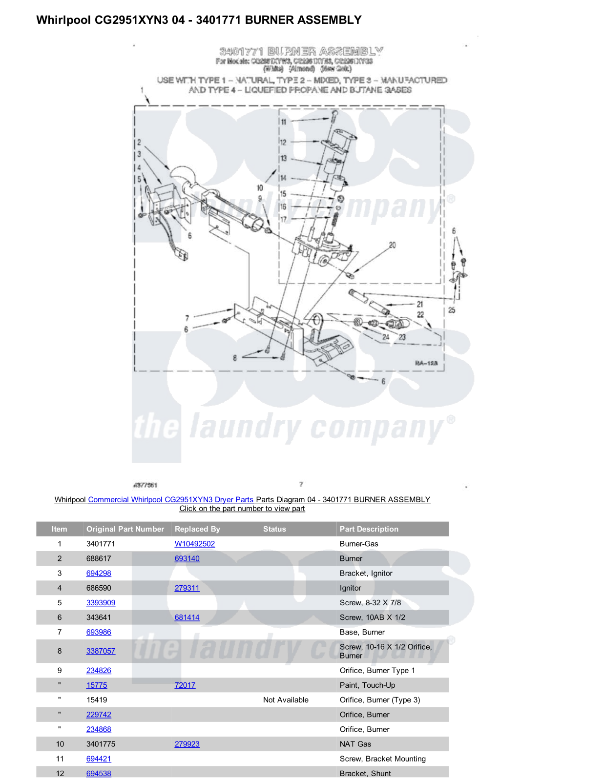 Whirlpool CG2951XYN3 Parts Diagram